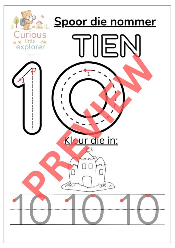 Spoor die nommer 1 tot 10 - Afrikaans