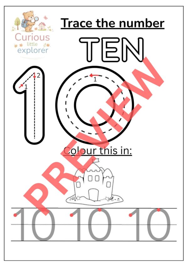 Trace the numbers 1 to 10 - English